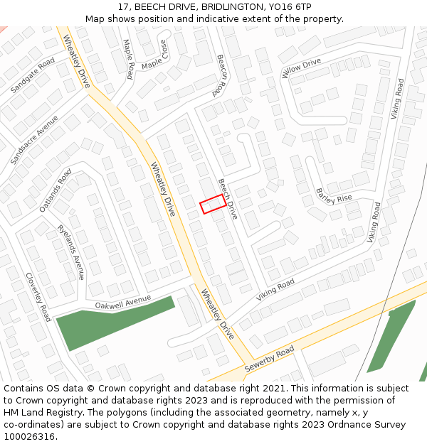 17, BEECH DRIVE, BRIDLINGTON, YO16 6TP: Location map and indicative extent of plot