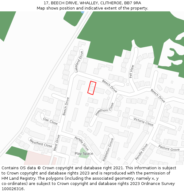 17, BEECH DRIVE, WHALLEY, CLITHEROE, BB7 9RA: Location map and indicative extent of plot