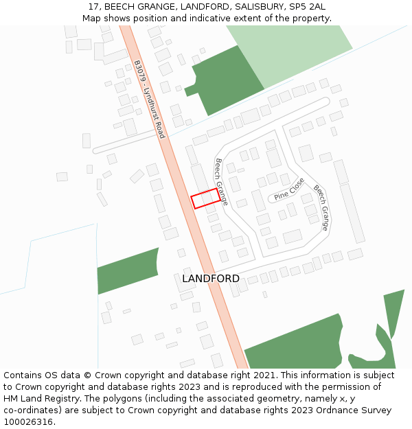 17, BEECH GRANGE, LANDFORD, SALISBURY, SP5 2AL: Location map and indicative extent of plot