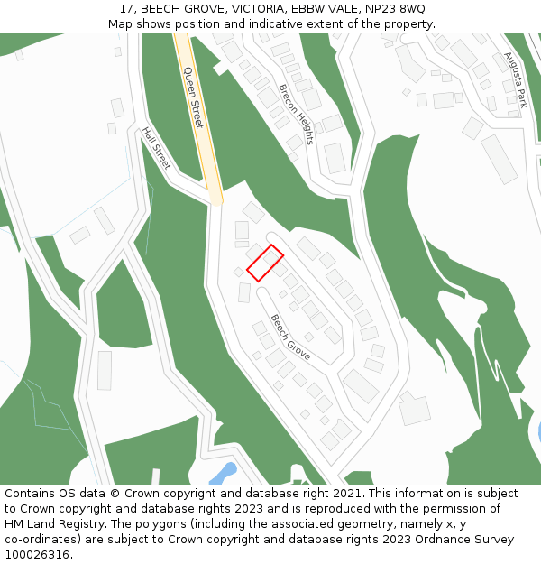 17, BEECH GROVE, VICTORIA, EBBW VALE, NP23 8WQ: Location map and indicative extent of plot