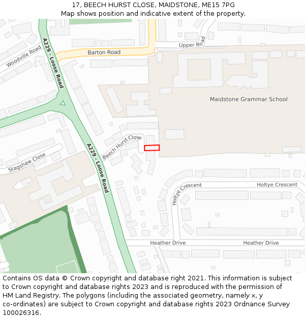 17, BEECH HURST CLOSE, MAIDSTONE, ME15 7PG: Location map and indicative extent of plot