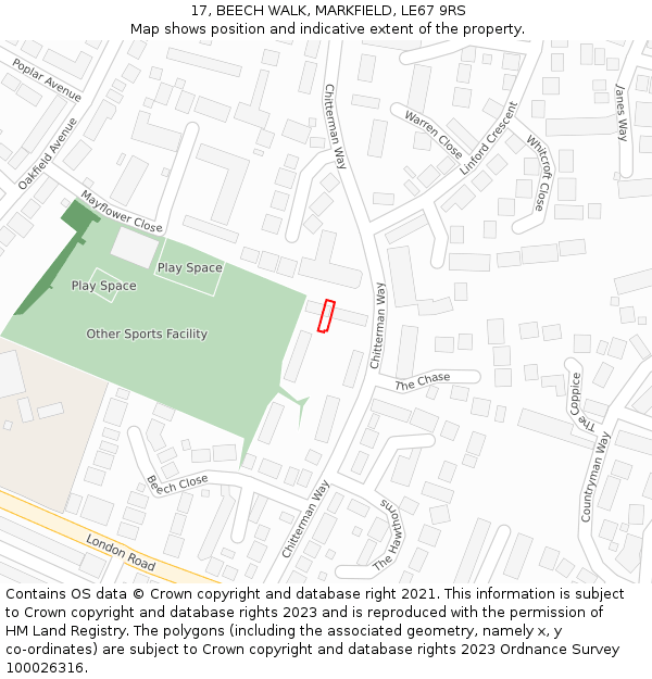 17, BEECH WALK, MARKFIELD, LE67 9RS: Location map and indicative extent of plot