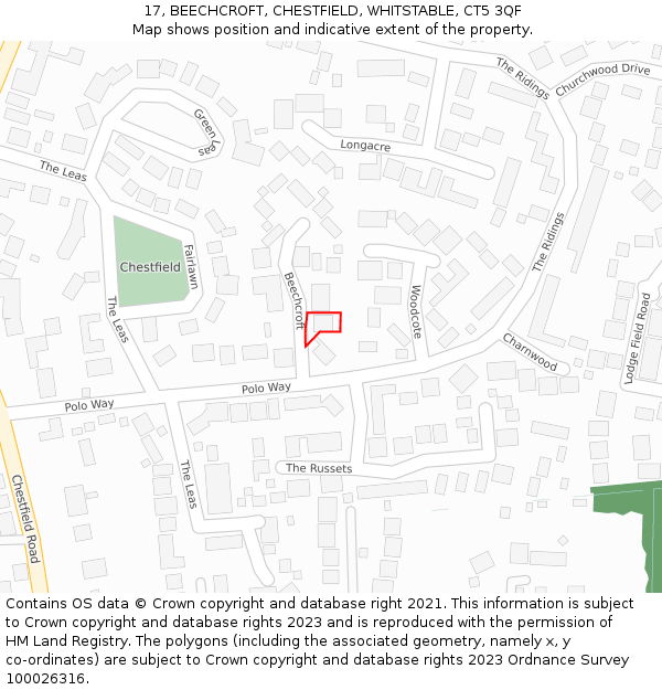 17, BEECHCROFT, CHESTFIELD, WHITSTABLE, CT5 3QF: Location map and indicative extent of plot