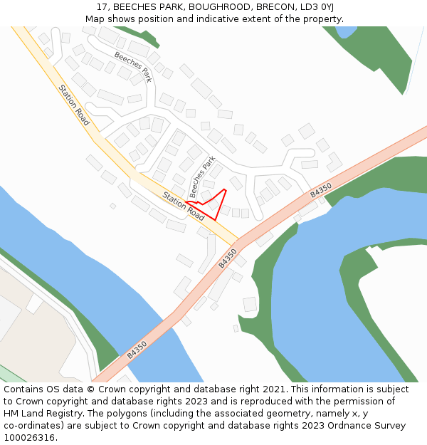 17, BEECHES PARK, BOUGHROOD, BRECON, LD3 0YJ: Location map and indicative extent of plot