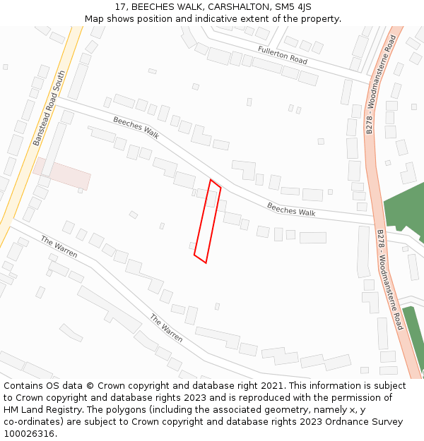 17, BEECHES WALK, CARSHALTON, SM5 4JS: Location map and indicative extent of plot