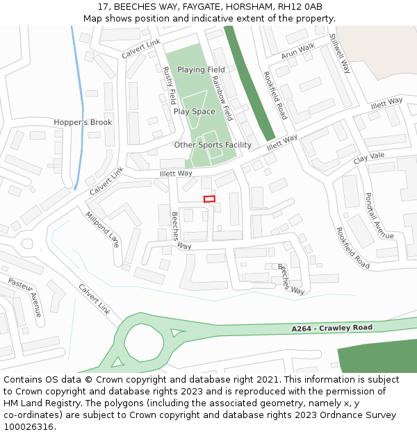 17, BEECHES WAY, FAYGATE, HORSHAM, RH12 0AB: Location map and indicative extent of plot