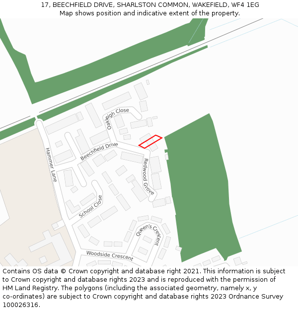 17, BEECHFIELD DRIVE, SHARLSTON COMMON, WAKEFIELD, WF4 1EG: Location map and indicative extent of plot