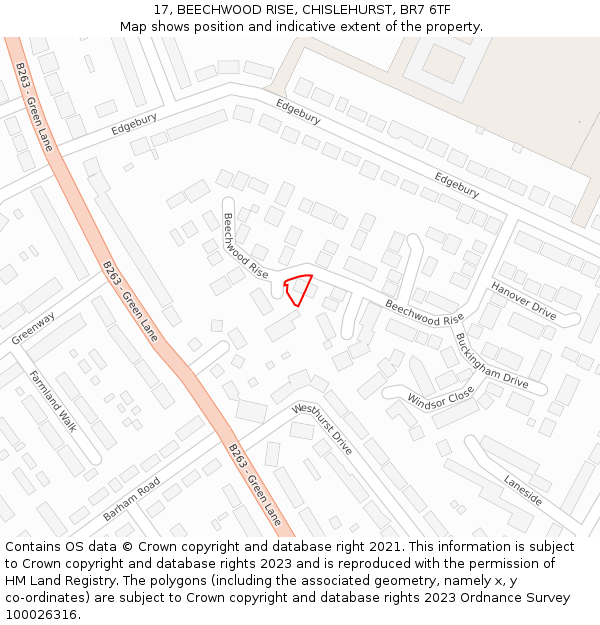 17, BEECHWOOD RISE, CHISLEHURST, BR7 6TF: Location map and indicative extent of plot