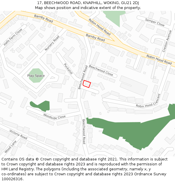 17, BEECHWOOD ROAD, KNAPHILL, WOKING, GU21 2DJ: Location map and indicative extent of plot