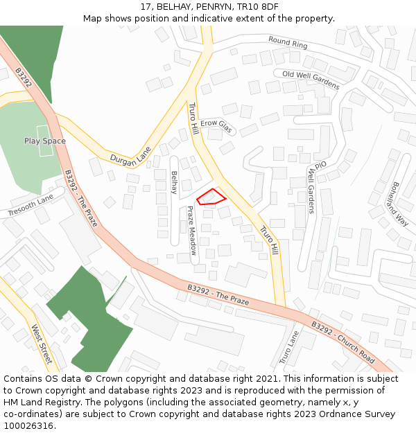 17, BELHAY, PENRYN, TR10 8DF: Location map and indicative extent of plot