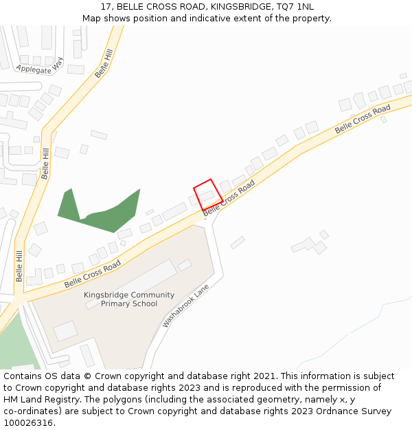 17, BELLE CROSS ROAD, KINGSBRIDGE, TQ7 1NL: Location map and indicative extent of plot