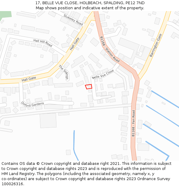 17, BELLE VUE CLOSE, HOLBEACH, SPALDING, PE12 7ND: Location map and indicative extent of plot