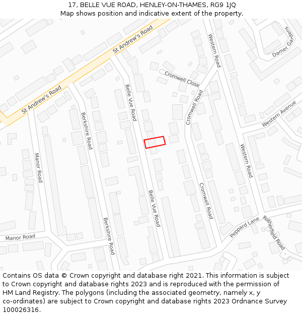 17, BELLE VUE ROAD, HENLEY-ON-THAMES, RG9 1JQ: Location map and indicative extent of plot