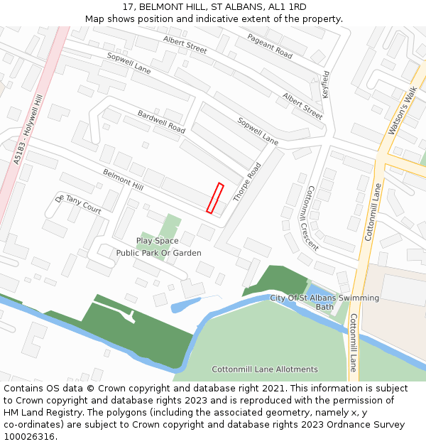 17, BELMONT HILL, ST ALBANS, AL1 1RD: Location map and indicative extent of plot