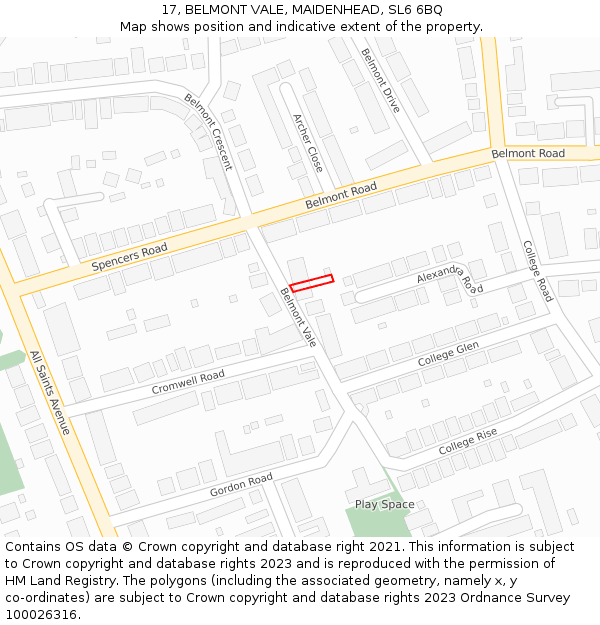 17, BELMONT VALE, MAIDENHEAD, SL6 6BQ: Location map and indicative extent of plot