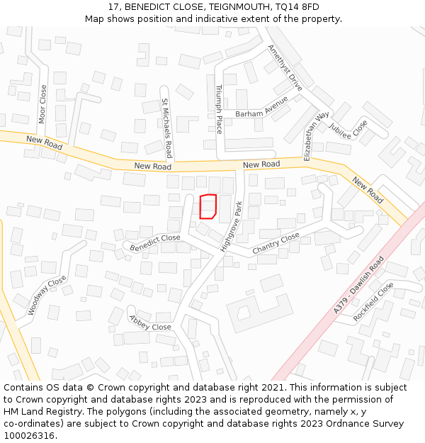17, BENEDICT CLOSE, TEIGNMOUTH, TQ14 8FD: Location map and indicative extent of plot