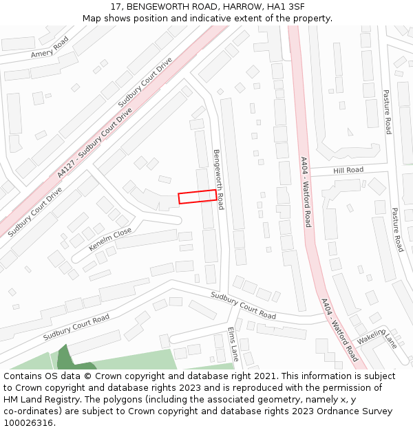 17, BENGEWORTH ROAD, HARROW, HA1 3SF: Location map and indicative extent of plot