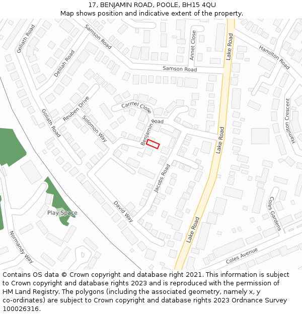 17, BENJAMIN ROAD, POOLE, BH15 4QU: Location map and indicative extent of plot