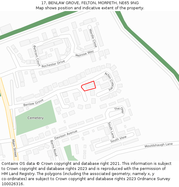 17, BENLAW GROVE, FELTON, MORPETH, NE65 9NG: Location map and indicative extent of plot