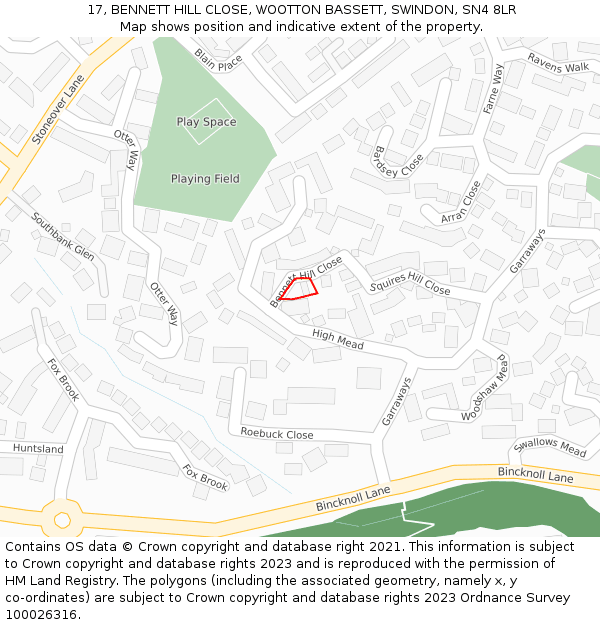 17, BENNETT HILL CLOSE, WOOTTON BASSETT, SWINDON, SN4 8LR: Location map and indicative extent of plot