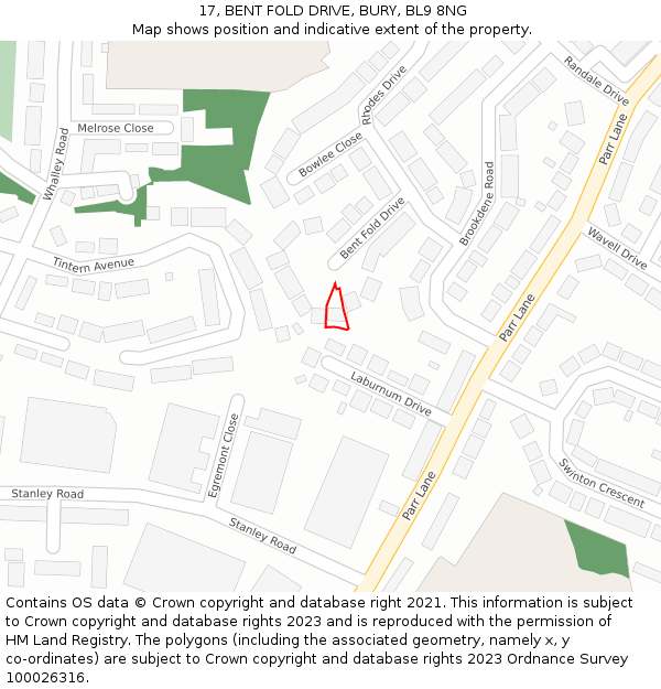 17, BENT FOLD DRIVE, BURY, BL9 8NG: Location map and indicative extent of plot