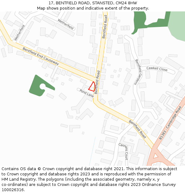 17, BENTFIELD ROAD, STANSTED, CM24 8HW: Location map and indicative extent of plot