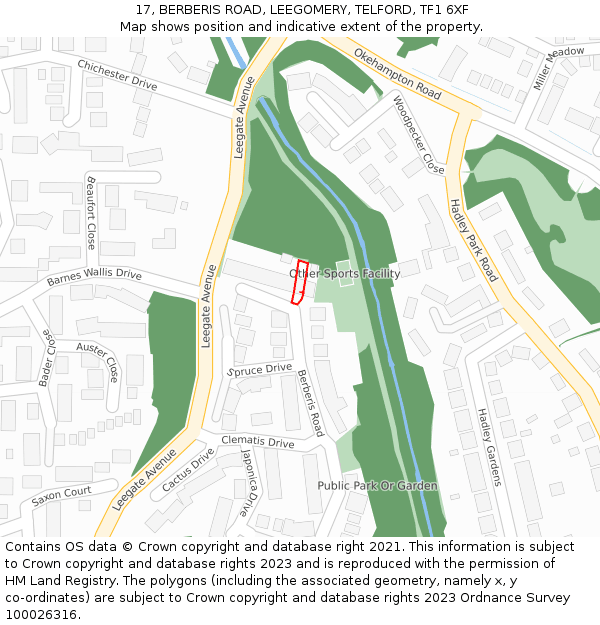 17, BERBERIS ROAD, LEEGOMERY, TELFORD, TF1 6XF: Location map and indicative extent of plot