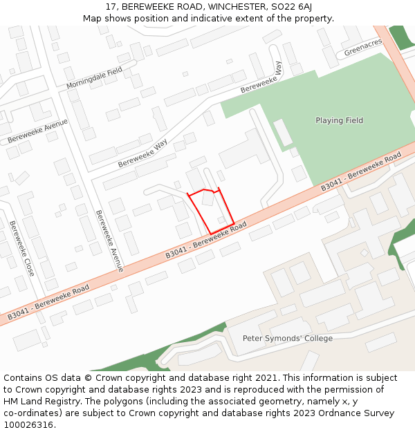 17, BEREWEEKE ROAD, WINCHESTER, SO22 6AJ: Location map and indicative extent of plot