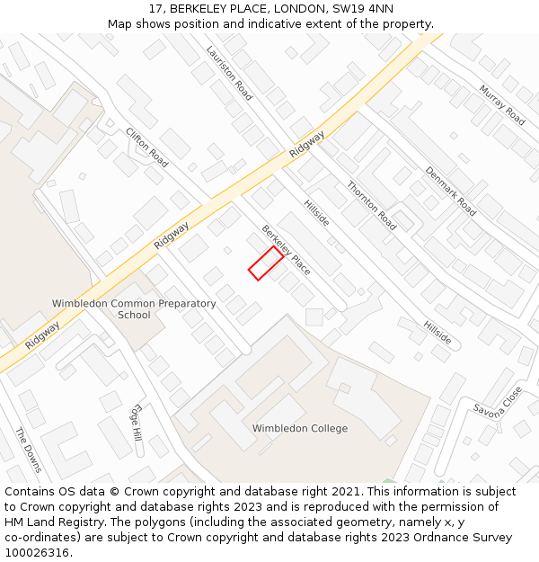 17, BERKELEY PLACE, LONDON, SW19 4NN: Location map and indicative extent of plot