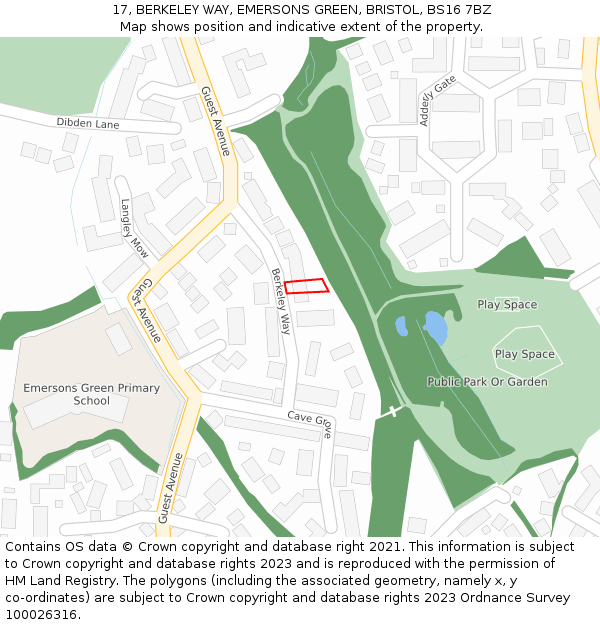 17, BERKELEY WAY, EMERSONS GREEN, BRISTOL, BS16 7BZ: Location map and indicative extent of plot