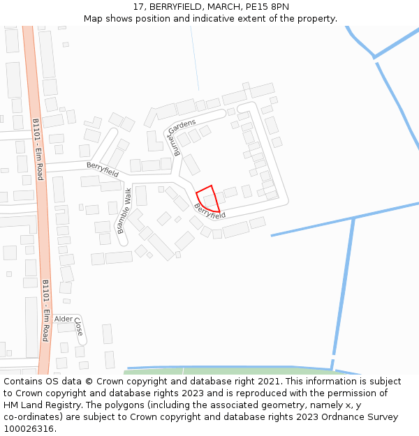 17, BERRYFIELD, MARCH, PE15 8PN: Location map and indicative extent of plot