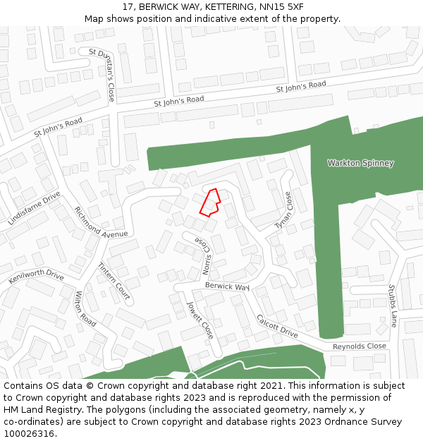17, BERWICK WAY, KETTERING, NN15 5XF: Location map and indicative extent of plot
