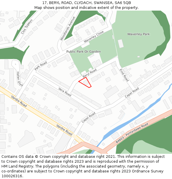 17, BERYL ROAD, CLYDACH, SWANSEA, SA6 5QB: Location map and indicative extent of plot