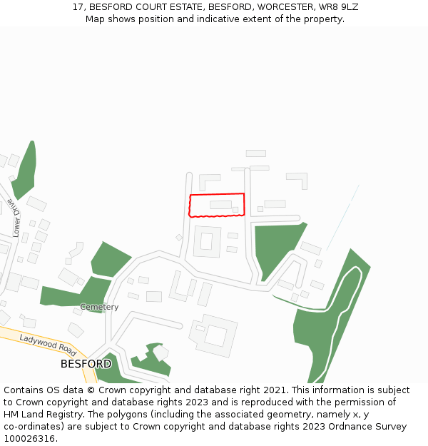 17, BESFORD COURT ESTATE, BESFORD, WORCESTER, WR8 9LZ: Location map and indicative extent of plot