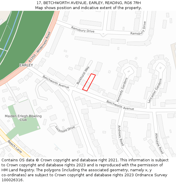 17, BETCHWORTH AVENUE, EARLEY, READING, RG6 7RH: Location map and indicative extent of plot