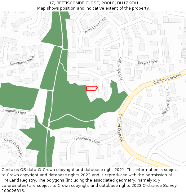 17, BETTISCOMBE CLOSE, POOLE, BH17 9DH: Location map and indicative extent of plot