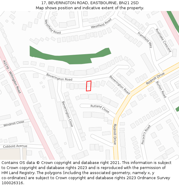 17, BEVERINGTON ROAD, EASTBOURNE, BN21 2SD: Location map and indicative extent of plot