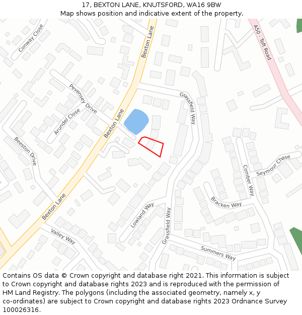 17, BEXTON LANE, KNUTSFORD, WA16 9BW: Location map and indicative extent of plot