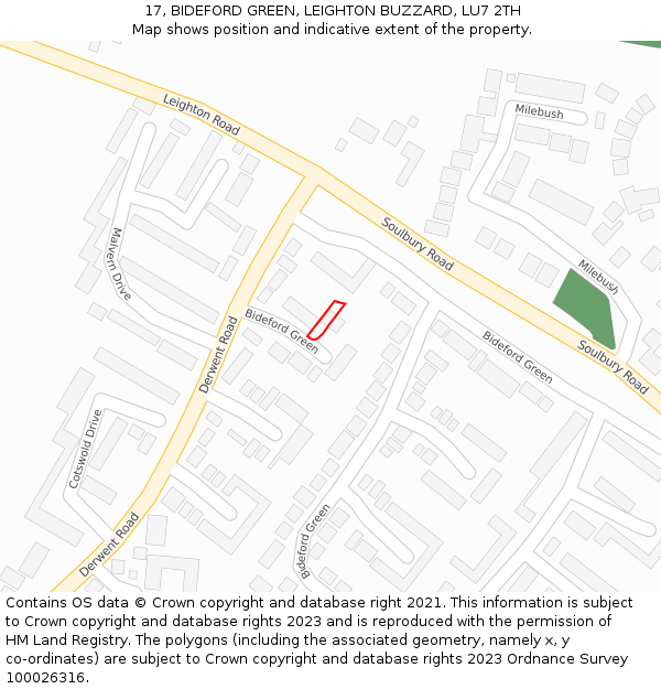 17, BIDEFORD GREEN, LEIGHTON BUZZARD, LU7 2TH: Location map and indicative extent of plot