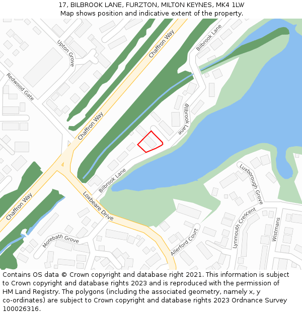 17, BILBROOK LANE, FURZTON, MILTON KEYNES, MK4 1LW: Location map and indicative extent of plot