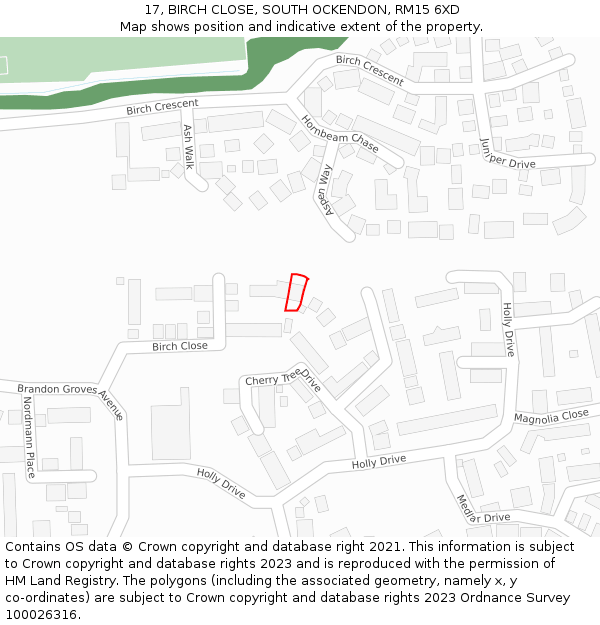 17, BIRCH CLOSE, SOUTH OCKENDON, RM15 6XD: Location map and indicative extent of plot