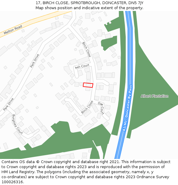 17, BIRCH CLOSE, SPROTBROUGH, DONCASTER, DN5 7JY: Location map and indicative extent of plot