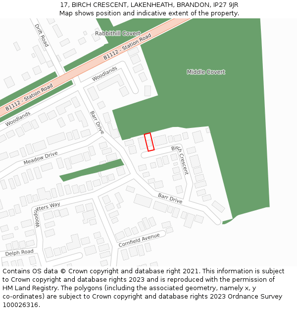 17, BIRCH CRESCENT, LAKENHEATH, BRANDON, IP27 9JR: Location map and indicative extent of plot