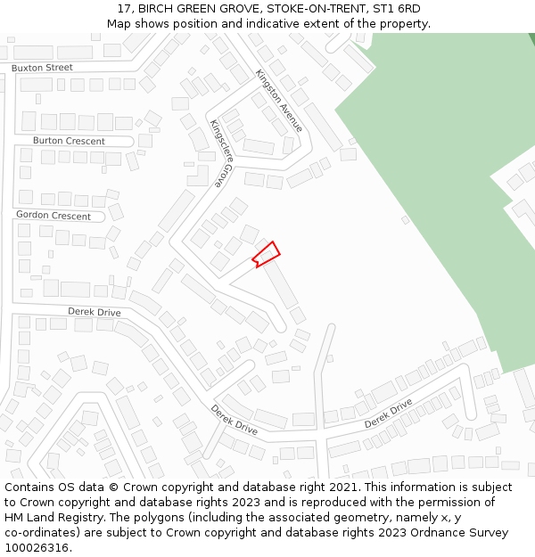 17, BIRCH GREEN GROVE, STOKE-ON-TRENT, ST1 6RD: Location map and indicative extent of plot