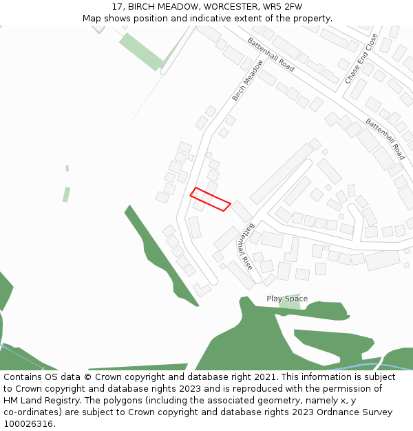 17, BIRCH MEADOW, WORCESTER, WR5 2FW: Location map and indicative extent of plot
