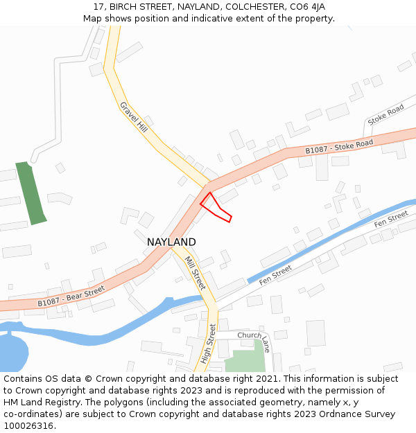 17, BIRCH STREET, NAYLAND, COLCHESTER, CO6 4JA: Location map and indicative extent of plot