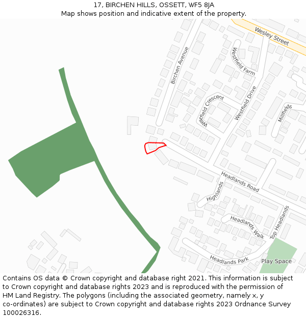 17, BIRCHEN HILLS, OSSETT, WF5 8JA: Location map and indicative extent of plot