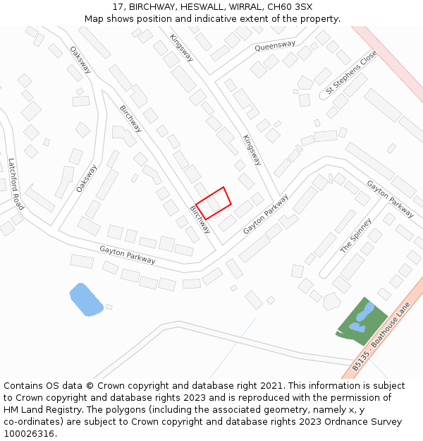 17, BIRCHWAY, HESWALL, WIRRAL, CH60 3SX: Location map and indicative extent of plot