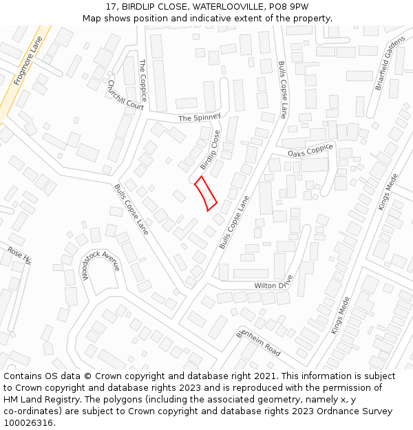 17, BIRDLIP CLOSE, WATERLOOVILLE, PO8 9PW: Location map and indicative extent of plot