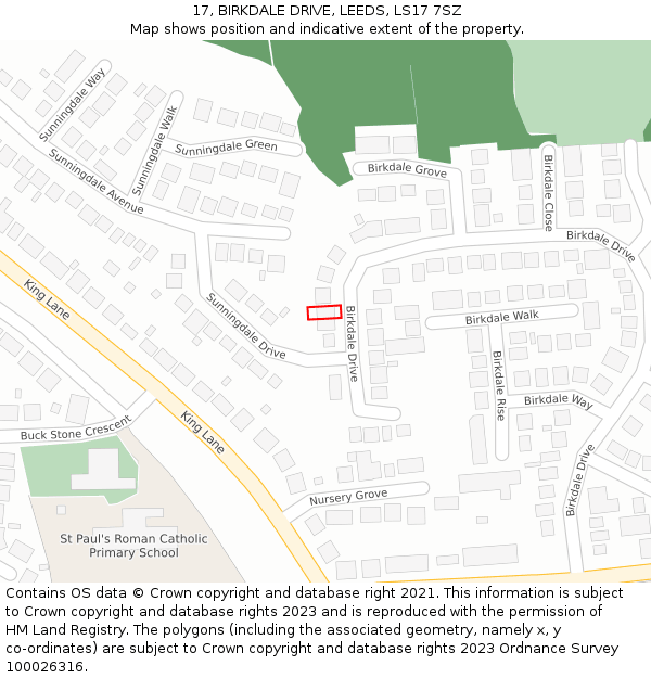 17, BIRKDALE DRIVE, LEEDS, LS17 7SZ: Location map and indicative extent of plot